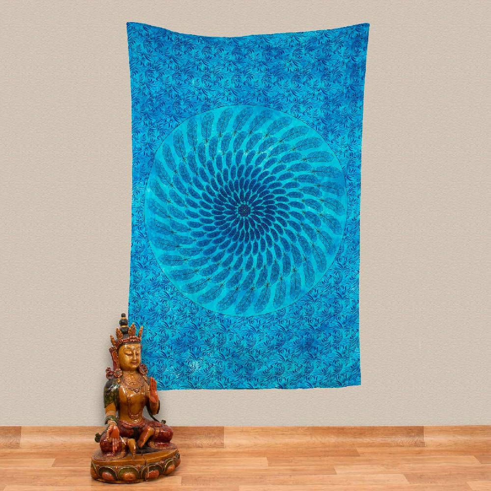 Kunst Und Magie Kunst und Magie Tagesdecke Wandbehang Tuch Feder Mandala ca. 200 x 135 cm