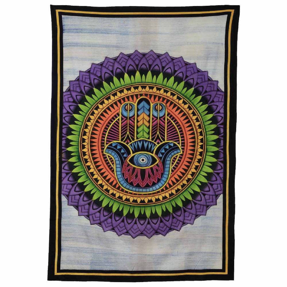 Kunst Und Magie Kunst Und Magie Tagesdecke Wandbehang Tuch Hamsa Hand Der Fatima UV Aktiv Ca. 200 X 135 Cm