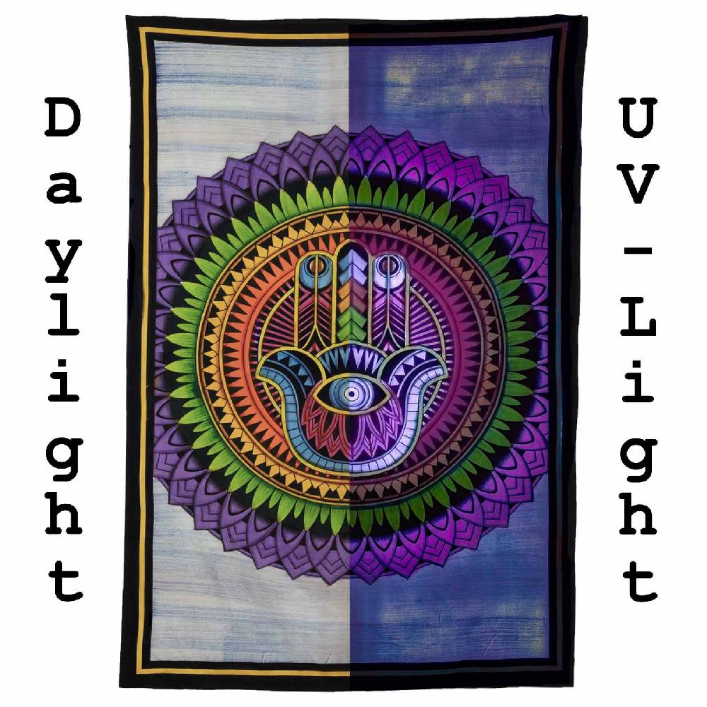 Kunst Und Magie Kunst Und Magie Tagesdecke Wandbehang Tuch Hamsa Hand Der Fatima UV Aktiv Ca. 200 X 135 Cm