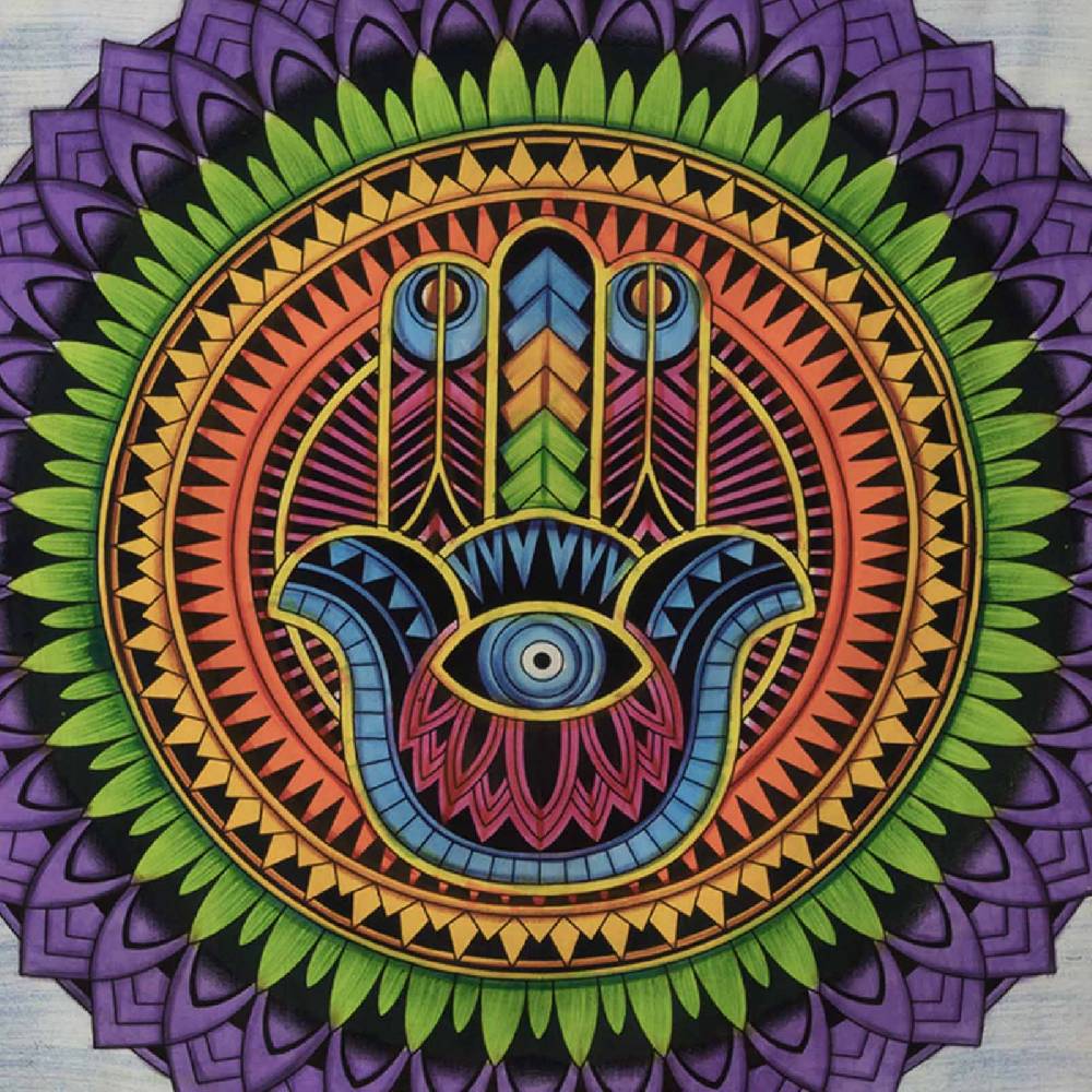 Kunst Und Magie Kunst Und Magie Tagesdecke Wandbehang Tuch Hamsa Hand Der Fatima UV Aktiv Ca. 200 X 135 Cm