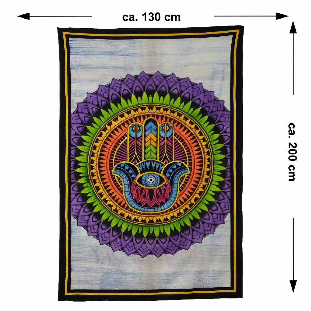 Kunst Und Magie Kunst Und Magie Tagesdecke Wandbehang Tuch Hamsa Hand Der Fatima UV Aktiv Ca. 200 X 135 Cm