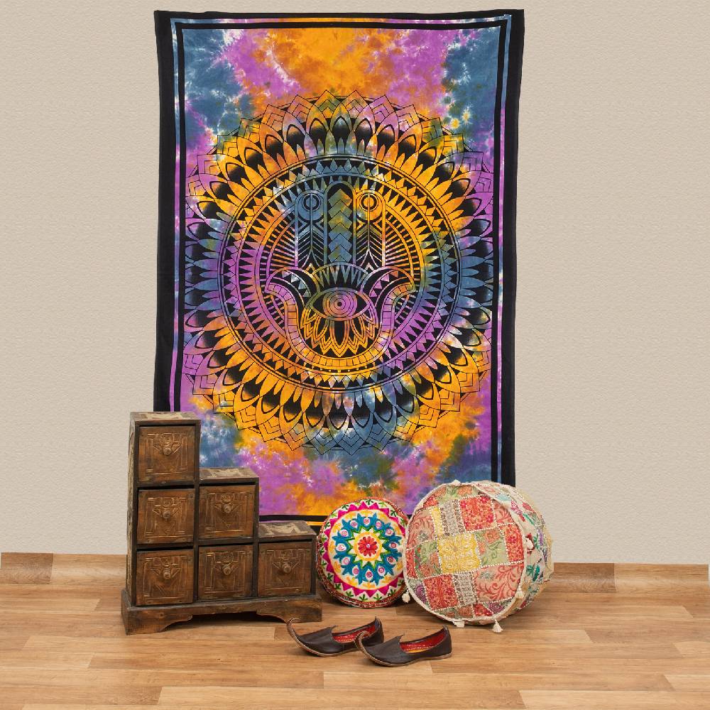 Kunst Und Magie Kunst und Magie Tagesdecke Wandbehang Tuch Hamsa Hand der Fatima ca. 200 x 135 cm