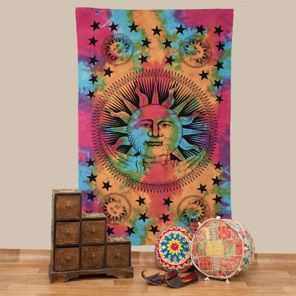 Kunst Und Magie Kunst und Magie Tagesdecke Wandbehang Tuch Sonne Mond Sterne ca. 200 x 135 cm