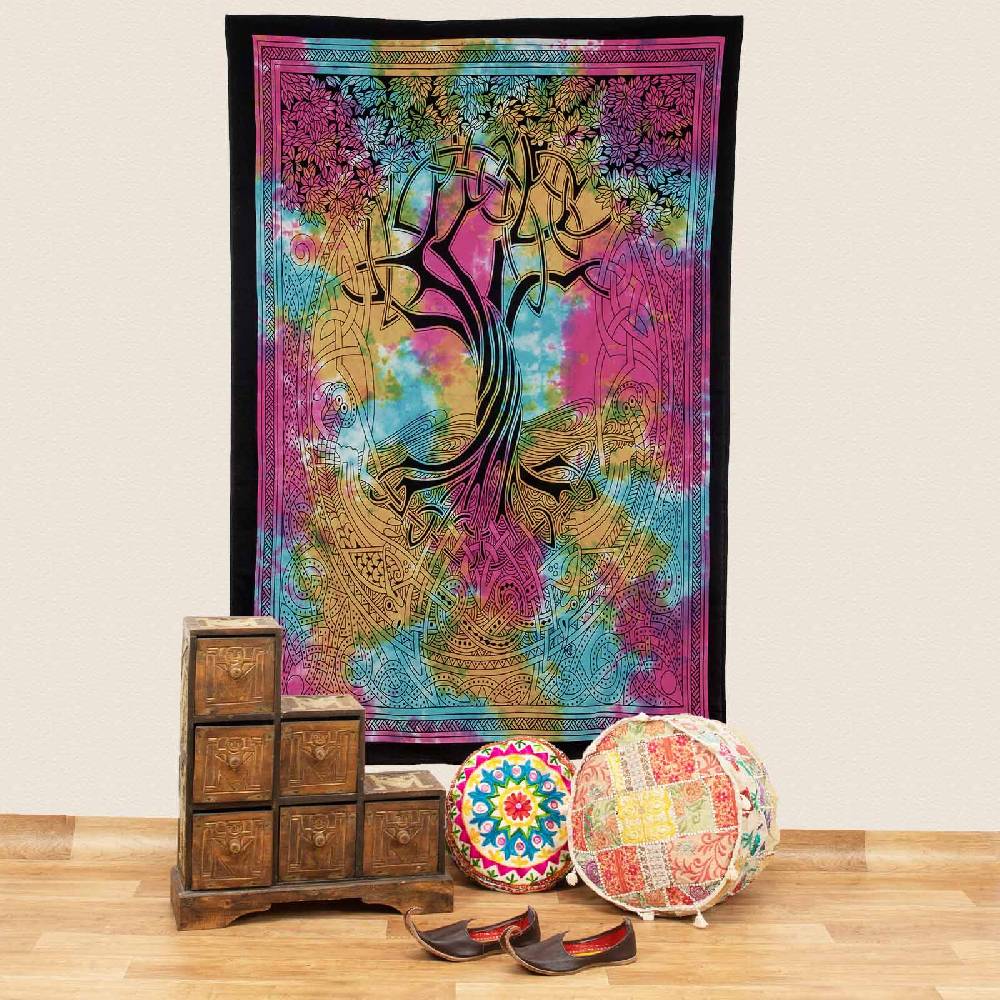 Kunst Und Magie Kunst und Magie Tagesdecke Wandbehang Tuch Yggdrasil Keltischer Lebensbaum ca. 200 x 135 cm
