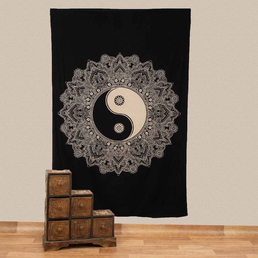 Kunst Und Magie Kunst und Magie Tagesdecke Wandbehang Tuch Ying & Yang Mandala ca. 200 x 135 cm