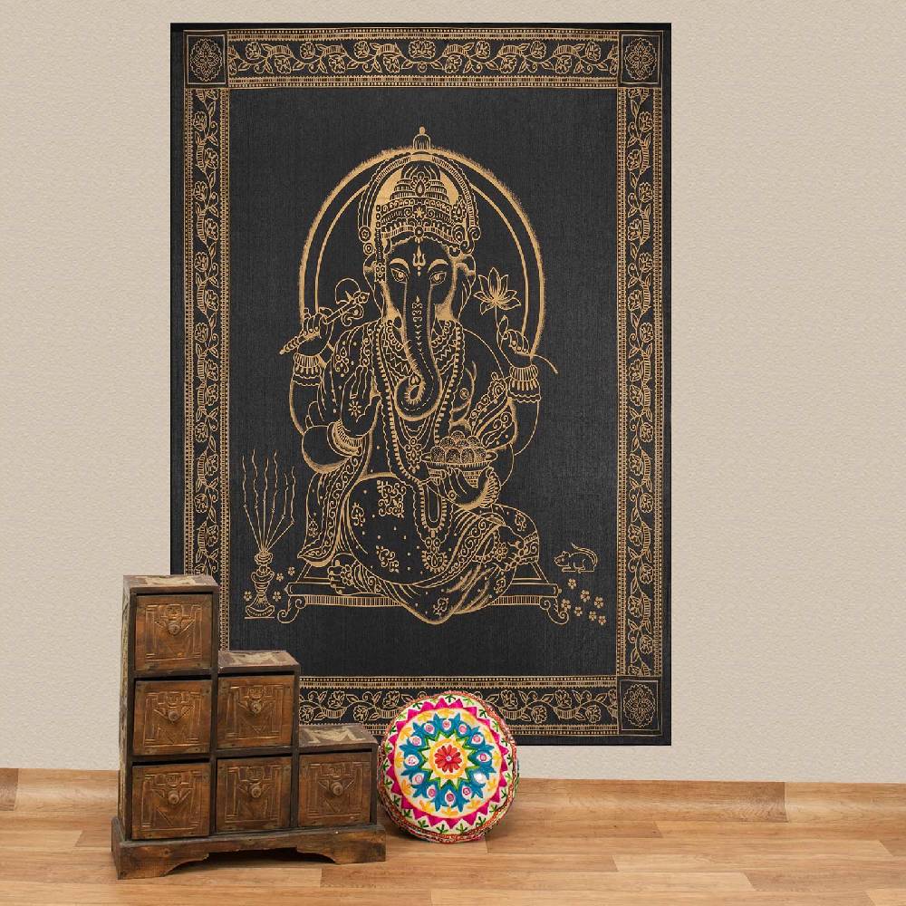 Kunst Und Magie Kunst Und Magie Tagesdecke Wandbehang Wand Deko Tuch Lord Ganesha Ca. 200 X135cm Wandteppich