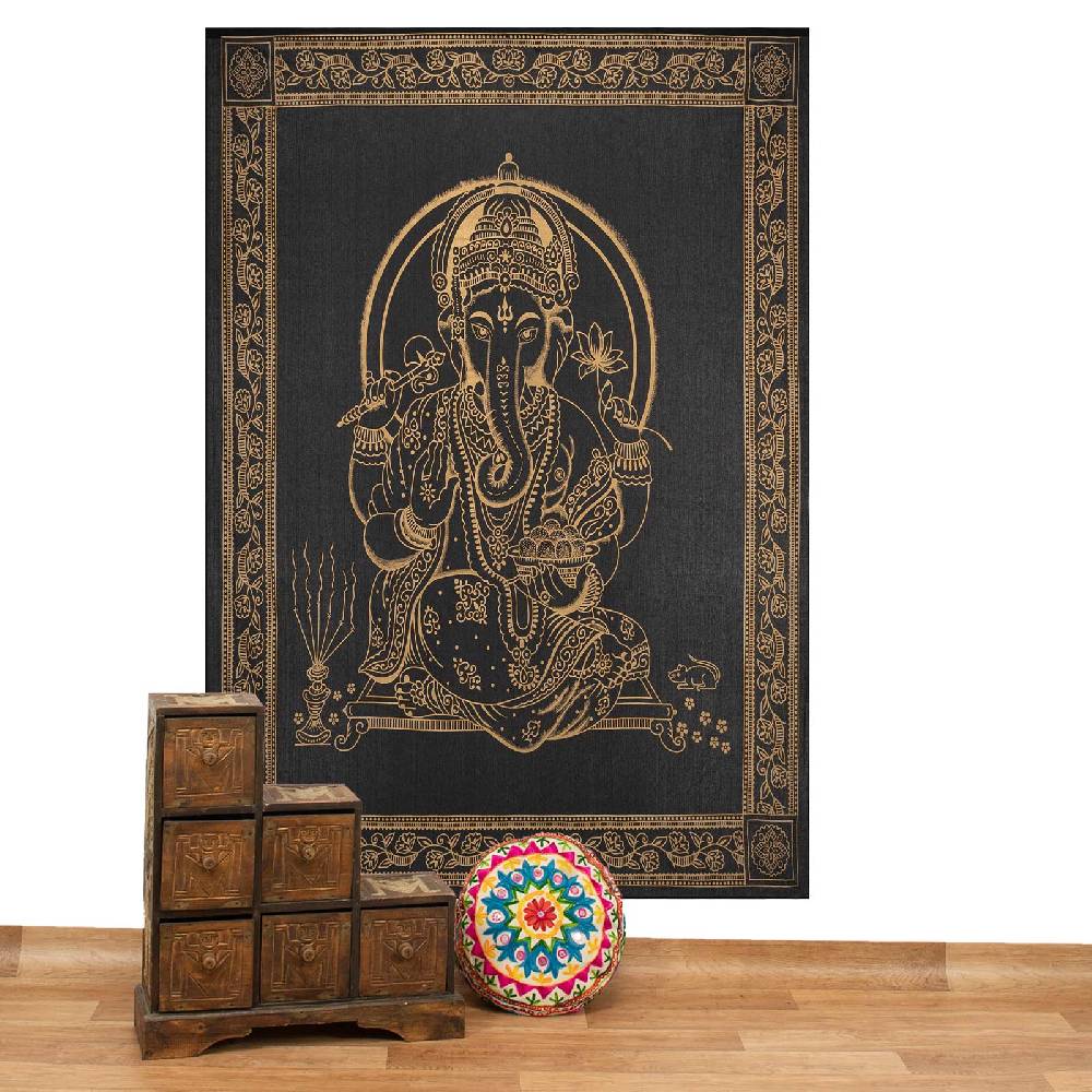 Kunst Und Magie Kunst Und Magie Tagesdecke Wandbehang Wand Deko Tuch Lord Ganesha Ca. 200 X135cm Wandteppich