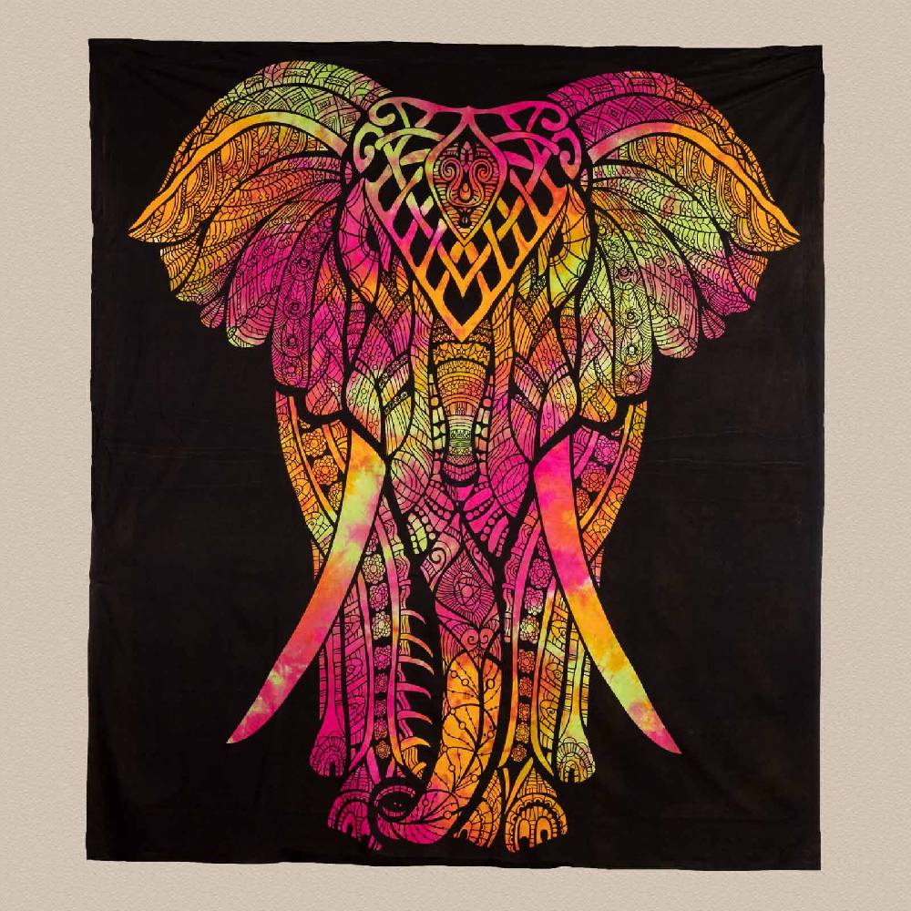 Kunst Und Magie Kunst Und Magie Tagesdecke Wandbehang Wandtuch Bunt Deko Tuch Elefant Ca. 200 X 230cm