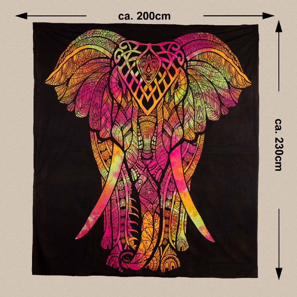 Kunst Und Magie Kunst Und Magie Tagesdecke Wandbehang Wandtuch Bunt Deko Tuch Elefant Ca. 200 X 230cm