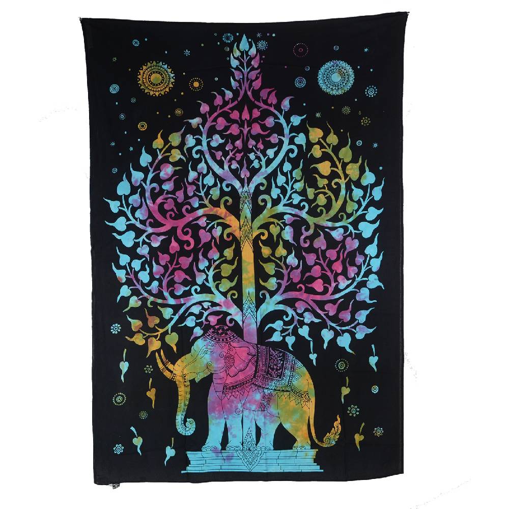 Kunst Und Magie Kunst und Magie Wandbehang "Lebensbaum Elefant " Dekotuch Tagesdecke ca. 200 x 135 cm