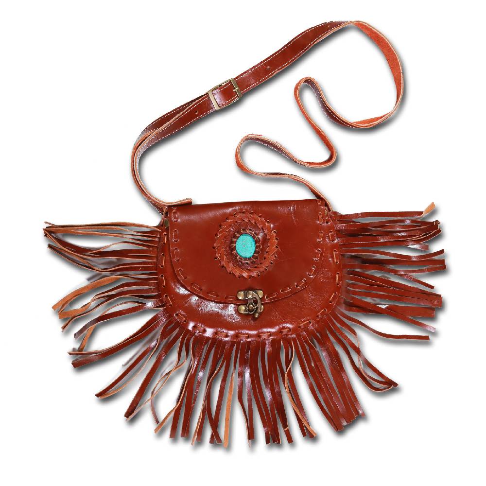 Kunst Und Magie Kunst und Magie Western Damenhandtasche / Schultertasche, Leder mit Stein und Fransen