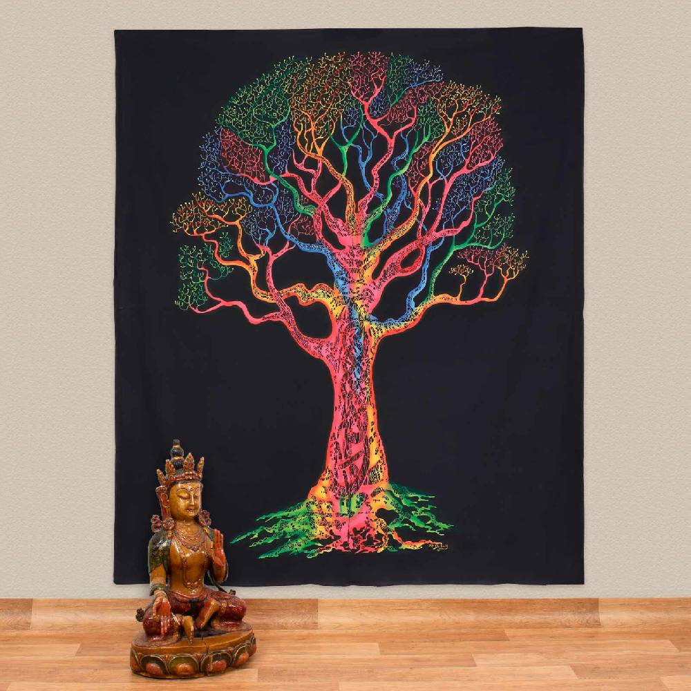 Kunst Und Magie Kunst und Magie XL Tagesdecke Wandbehang Deko Baum Meditation UV Aktiv ca. 200 x 240 cm