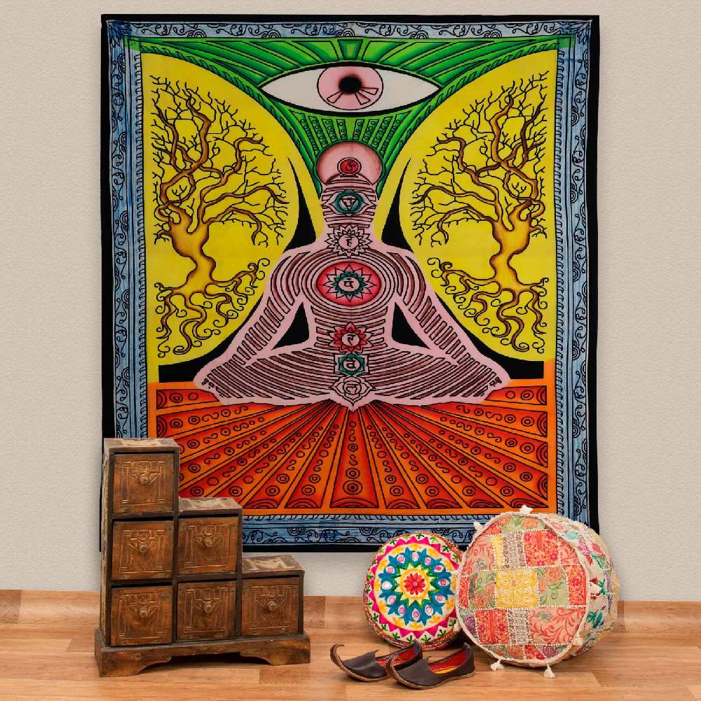 Kunst Und Magie Kunst und Magie XL Tagesdecke Wandbehang Deko Chakra Yoga Meditation UV Aktiv ca. 200 x 230 cm