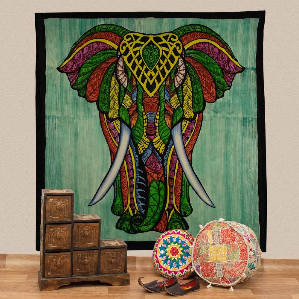 Kunst Und Magie Kunst und Magie XL Tagesdecke Wandbehang Deko Elefant Meditation UV Aktiv ca. 200 x 230 cm