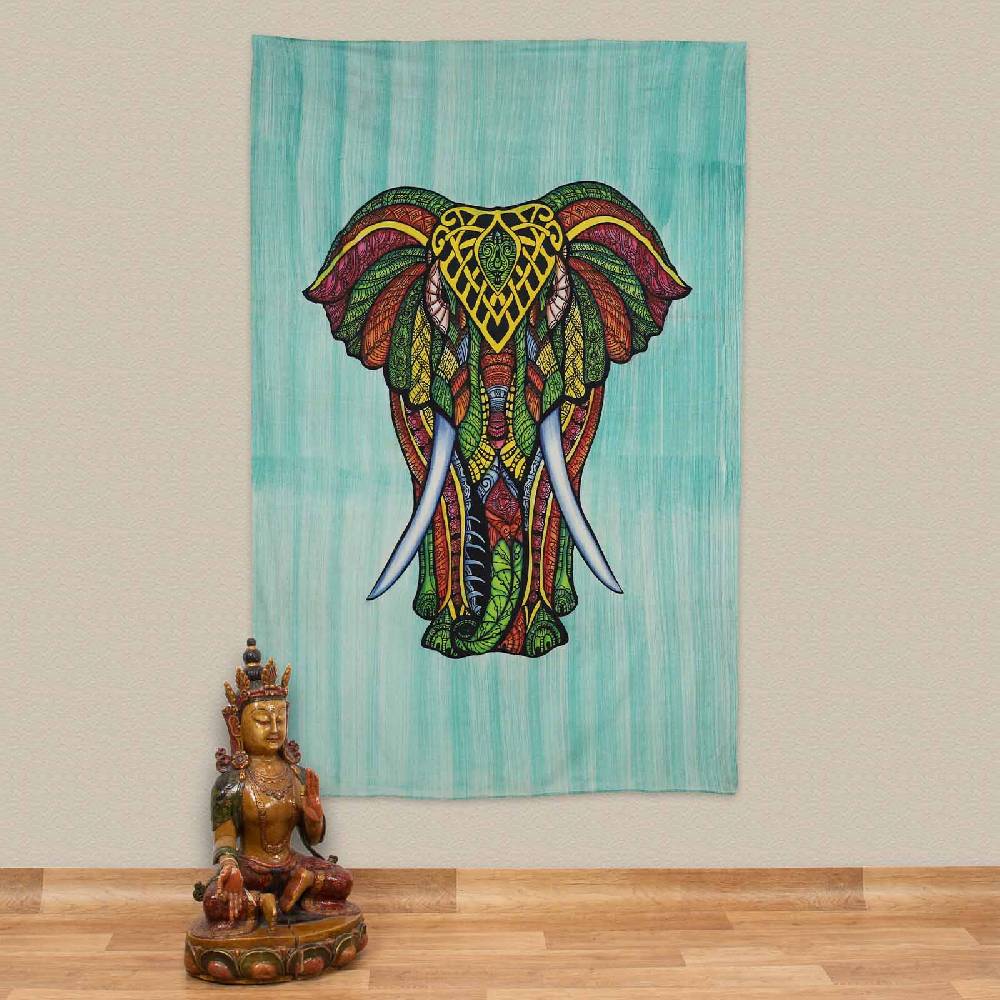 Kunst Und Magie Kunst und Magie XL Tagesdecke Wandbehang Deko Elefant Meditation UV Aktiv ca. 200 x 230 cm