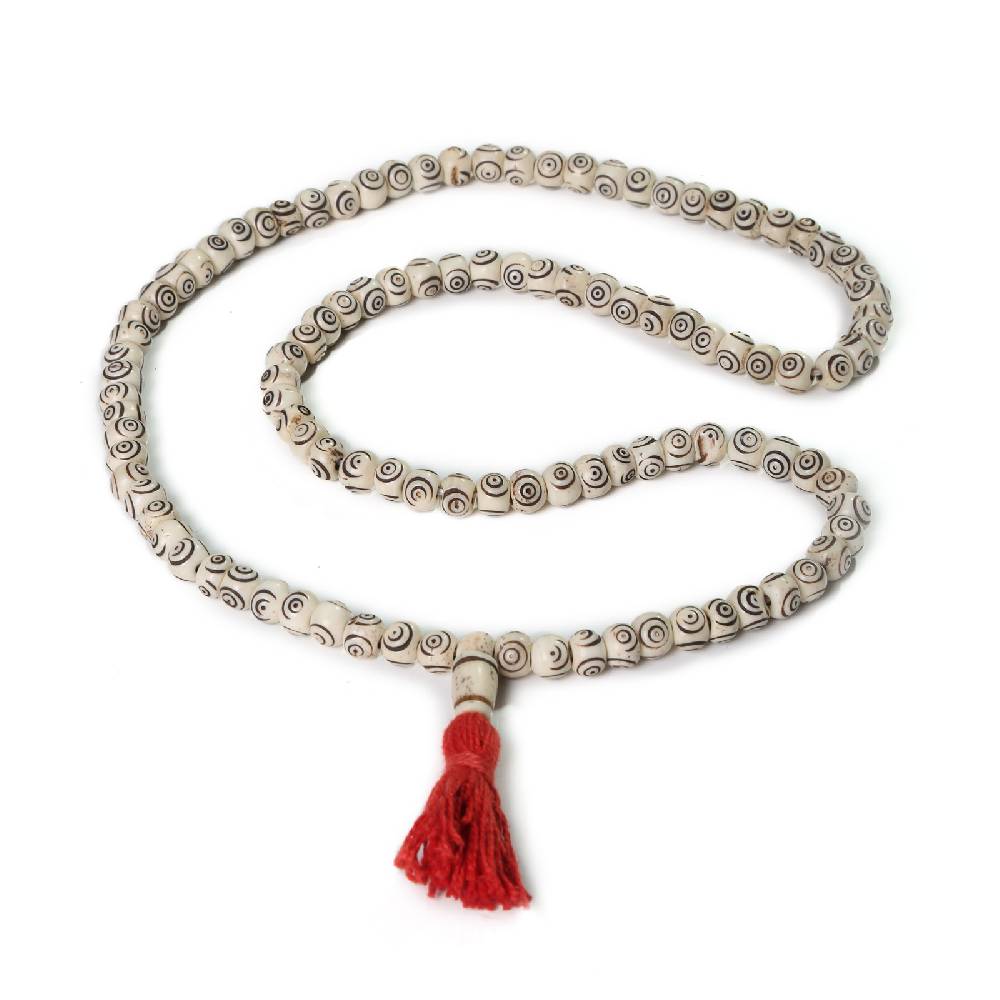 Kunst Und Magie Kunst und Magie Yak Bone Mala mit Verzierungen Tibet Carving ca. 64 cm