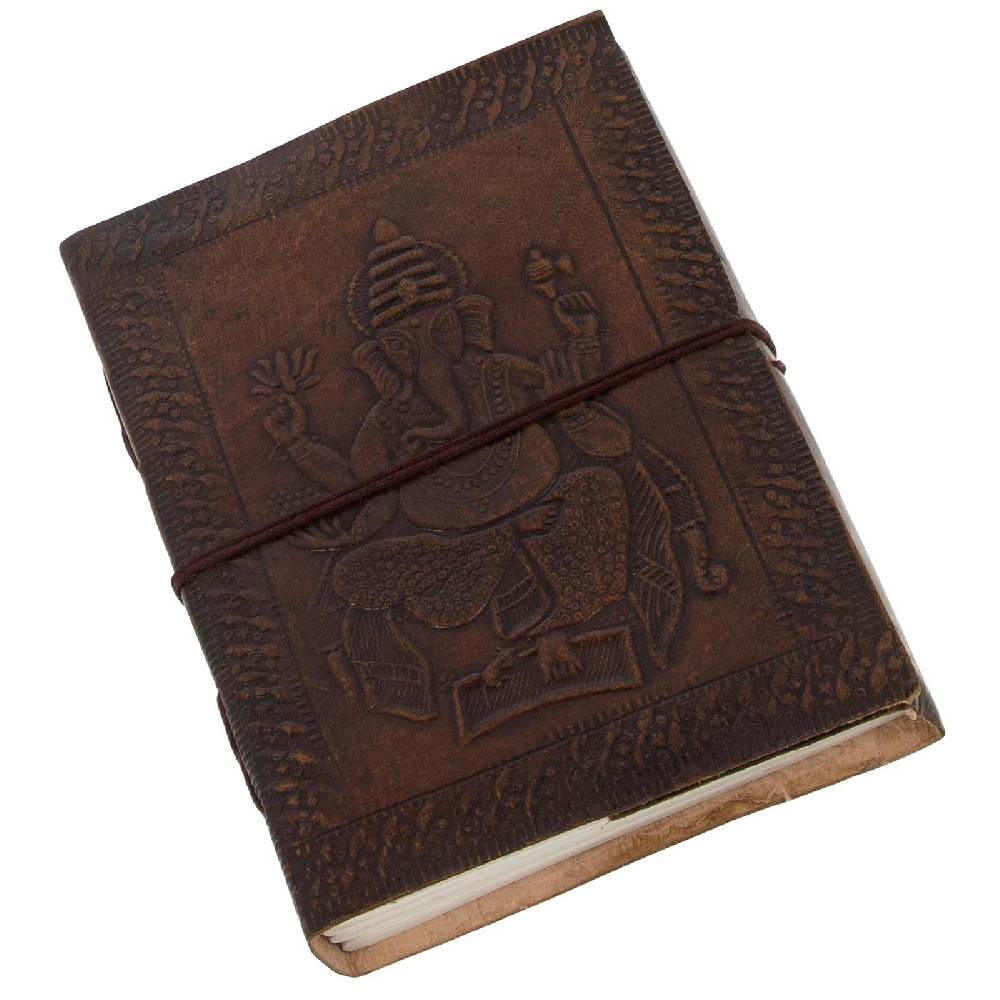 Kunst Und Magie Leder Tagebuch Handgefertigt - Geprägtes Notizbuch Lord Ganesha 18x13cm