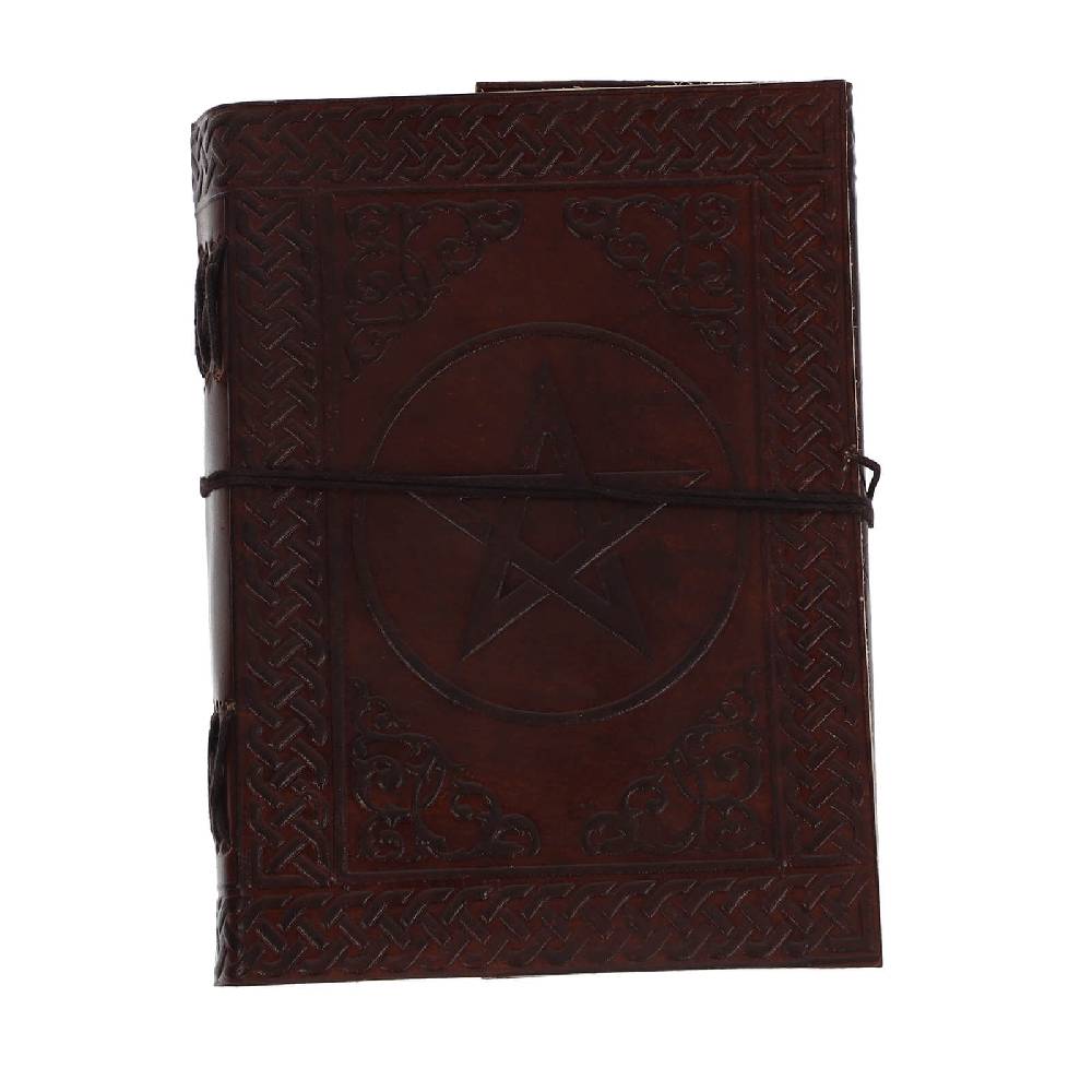 Kunst Und Magie Leder Tagebuch Handgefertigt - Geprägtes Notizbuch Pentagram Wicca 18x13cm
