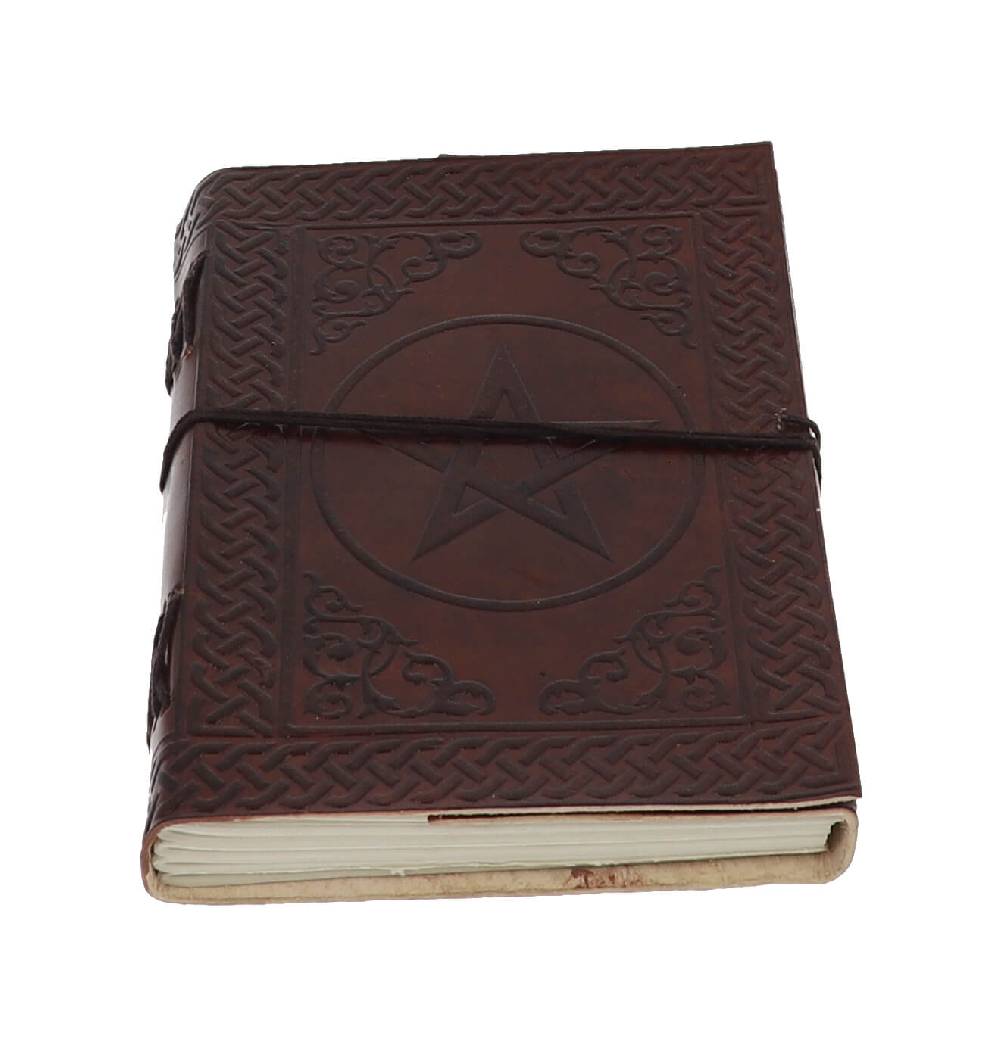 Kunst Und Magie Leder Tagebuch Handgefertigt - Geprägtes Notizbuch Pentagram Wicca 18x13cm