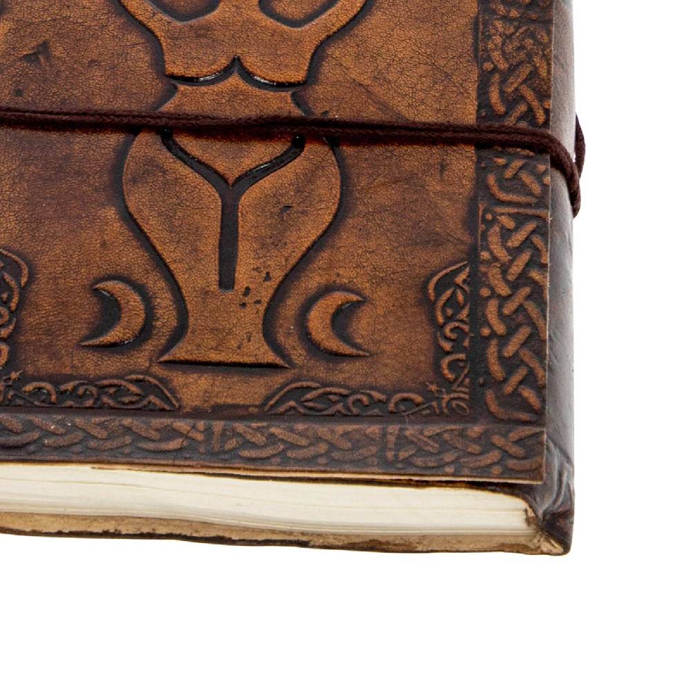 Kunst Und Magie Leder Tagebuch Handgefertigt - Geprägtes Notizbuch Wicca Große Göttin Mondgöttin 15x11,5cm