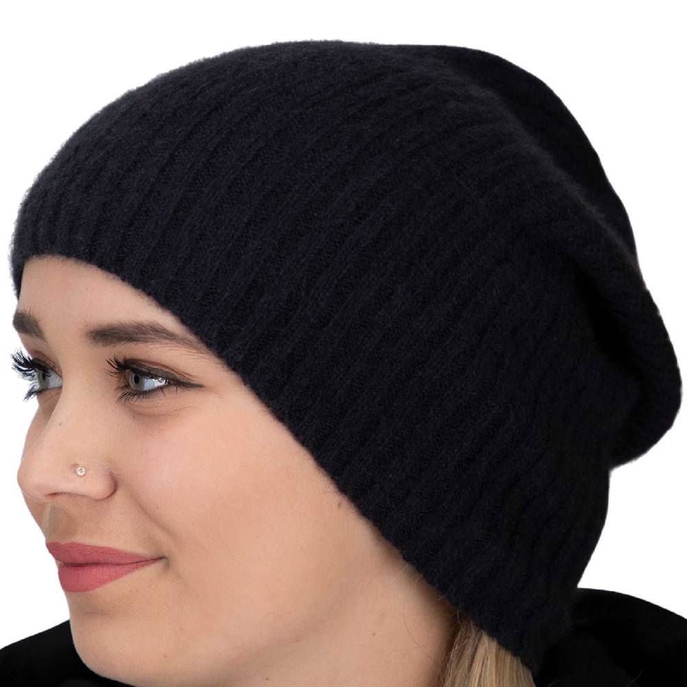 Kunst Und Magie Long Slouch Beanie Mütze Aus Kashmir Wolle Wollmütze Unisex Für Sie Und Ihn Schwarz Gerippt
