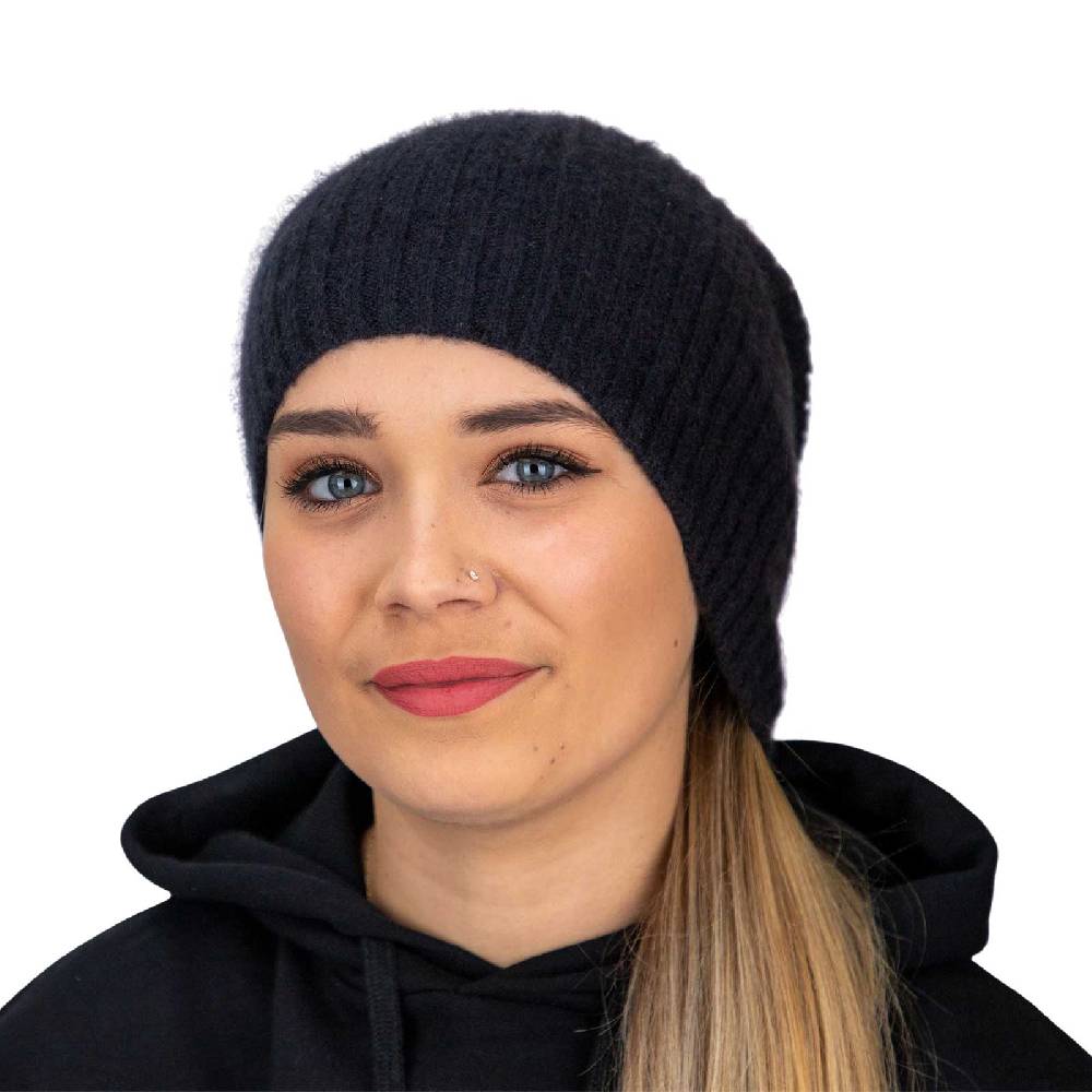 Kunst Und Magie Long Slouch Beanie Mütze Aus Kashmir Wolle Wollmütze Unisex Für Sie Und Ihn Schwarz Gerippt