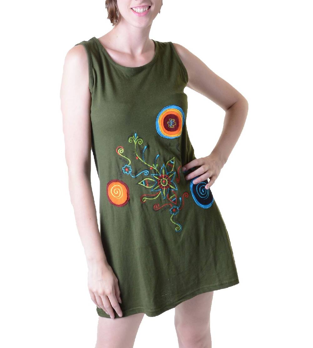 Kunst Und Magie Minikleid Longshirt Tunika Hippie Goa Sommerkleid bestickt