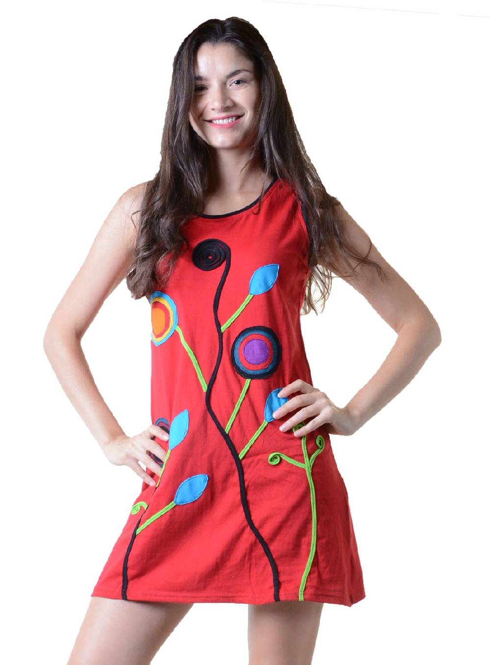 Kunst Und Magie Minikleid Longshirt Tunika Hippie Sommerkleid mit Patches