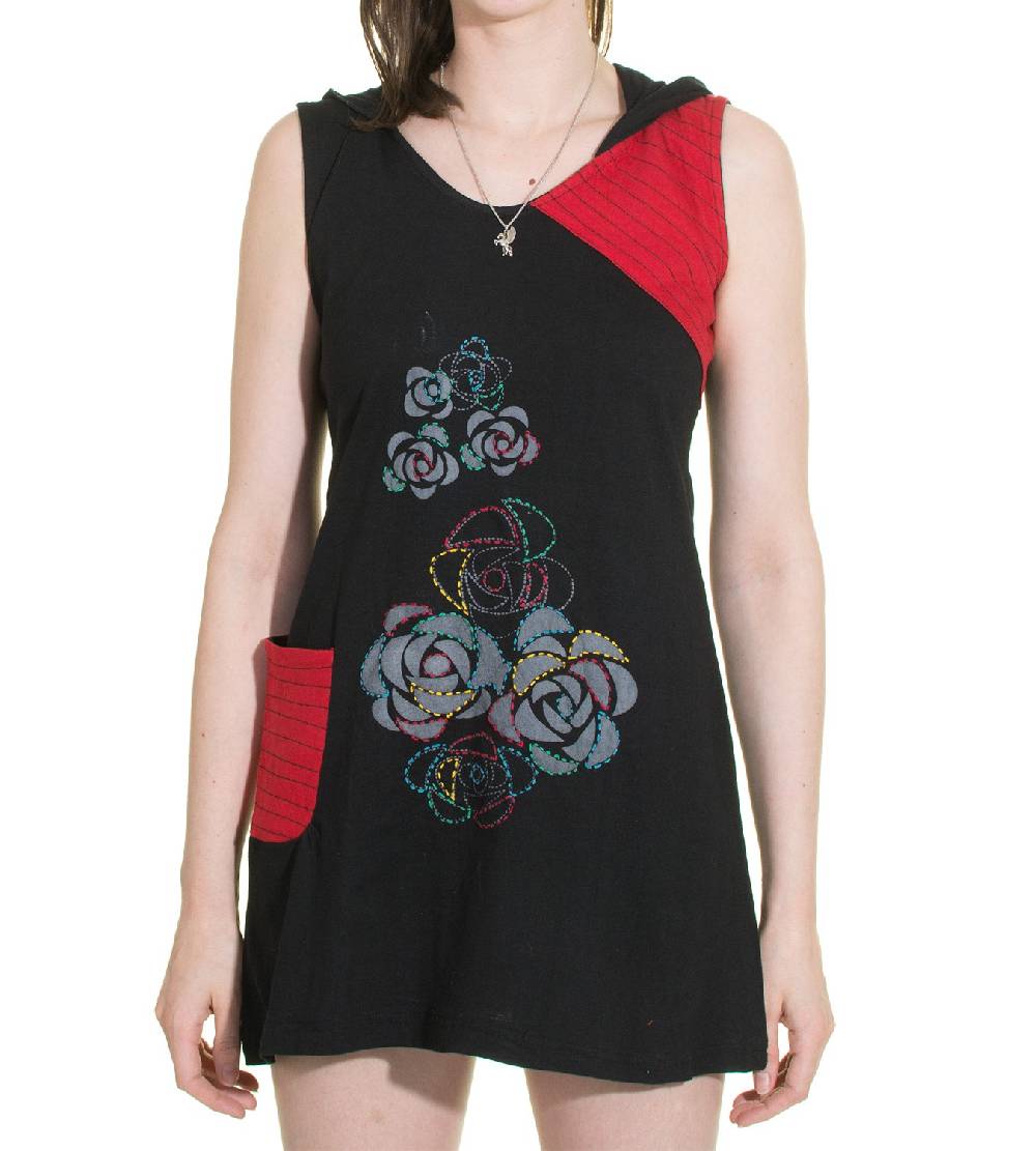 Kunst Und Magie Minikleid Longshirt Tunika Hippie Sommerkleid mit Zipfelkapuze