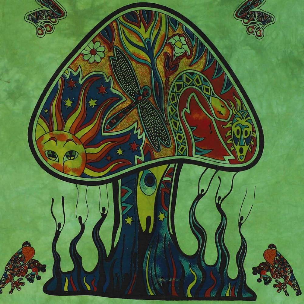 Kunst Und Magie Mushrooms Psy Goa Poster Wandbehang Deko Tuch Psychedelic Dekotuch Ca. 210 X 140 Cm