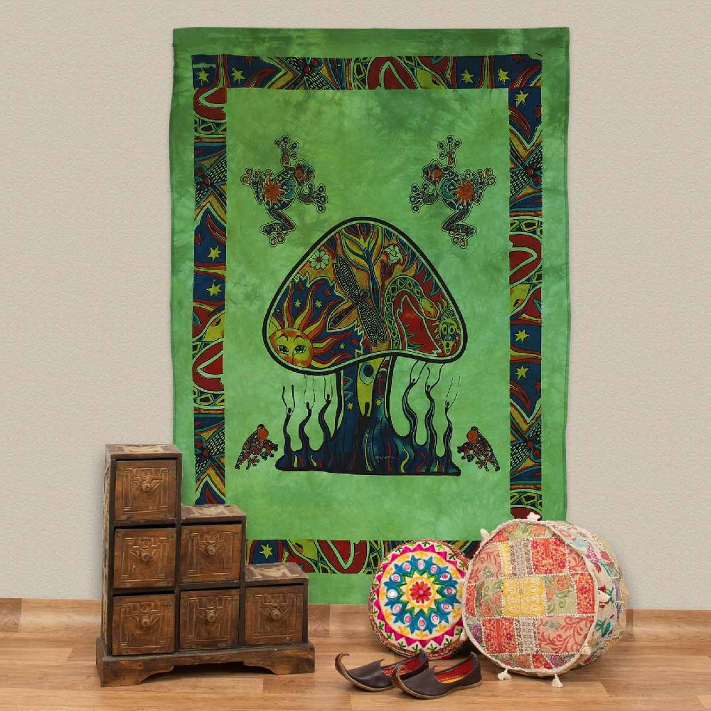 Kunst Und Magie Mushrooms Psy Goa Poster Wandbehang Deko Tuch Psychedelic Dekotuch ca. 210 x 140 cm
