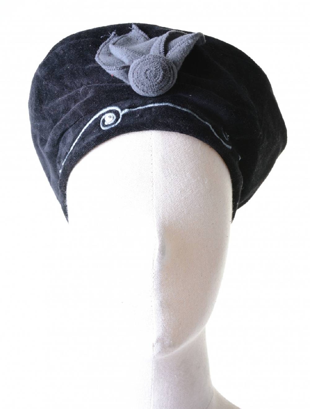 Kunst Und Magie Mütze Hut aus Samt mit Pailletten & Blume Schwarz