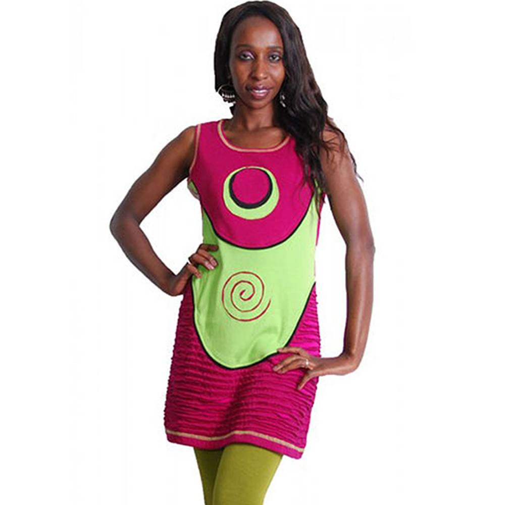 Kunst Und Magie Neo Hippie Minikleid im pinken Patchwork Design