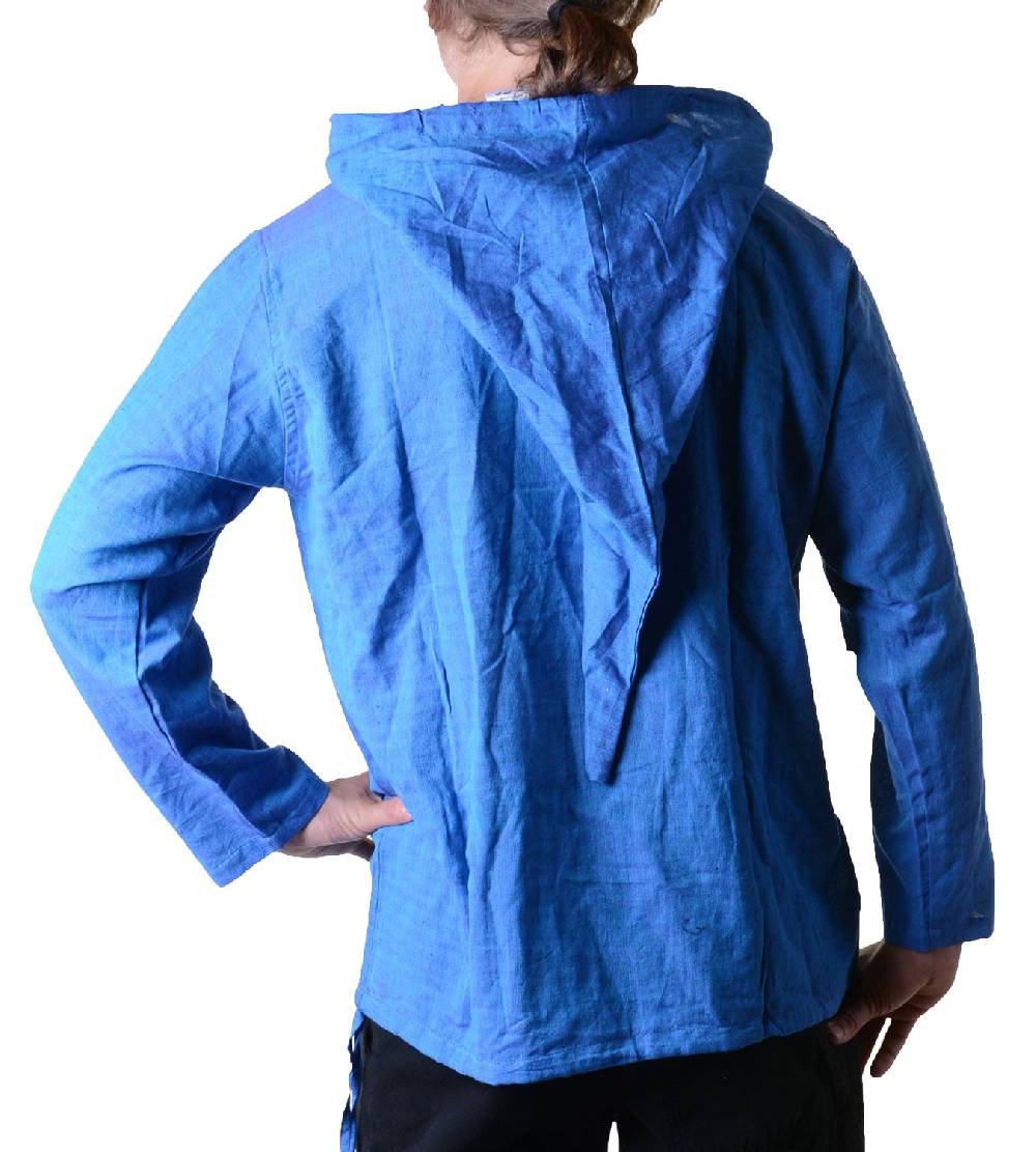 Kunst Und Magie Nepal Fischerhemd Kurtha Einfarbig Hemd Poncho Mittelalter Mit Zipfelkapuze