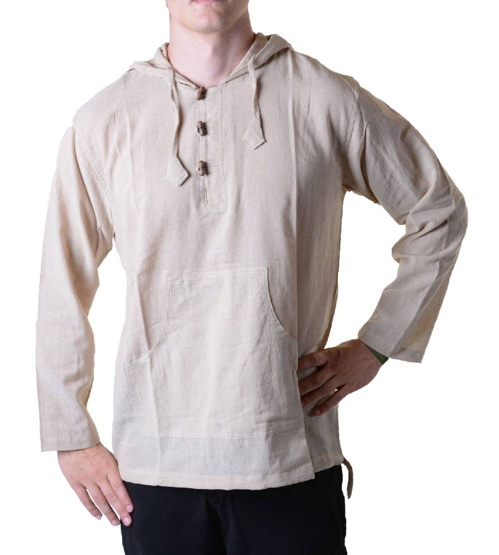 Kunst Und Magie Nepal Fischerhemd Kurtha Einfarbig Hemd Poncho Mittelalter Mit Zipfelkapuze