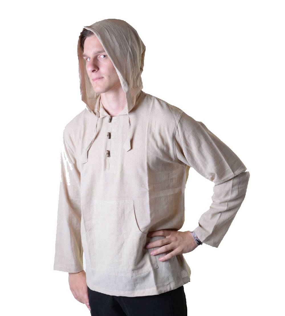 Kunst Und Magie Nepal Fischerhemd Kurtha Einfarbig Hemd Poncho Mittelalter Mit Zipfelkapuze