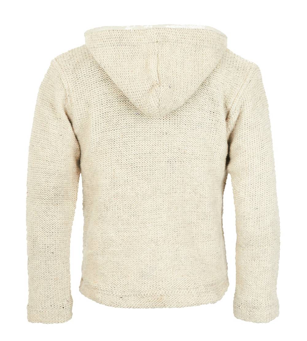 Kunst Und Magie Nepal Strickjacke Pullover Wolle Mit Fleecefutter Und Kapuze Baja Hippie