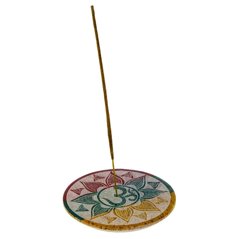 Kunst Und Magie OM Halter für Räucherstäbchen und Kegel Räucherstäbchenhalter aus Speckstein 10cm