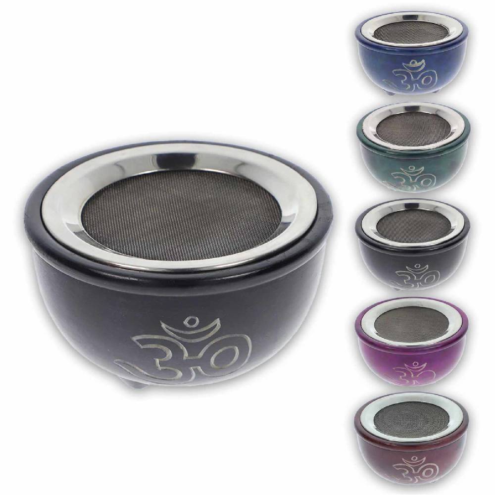 Kunst Und Magie OM Räucherstövchen Räuchergefäß Räucherschale Mit Sieb Aus Speckstein 10cm Bunt