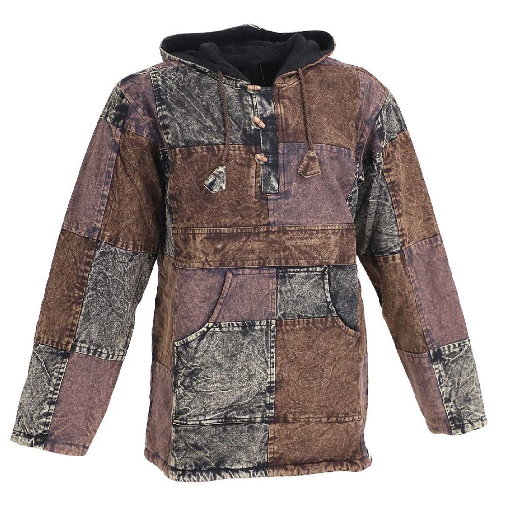 Kunst Und Magie Patchwork Baja Hoodie Herren alternativ Kapuzenpulli mit Fleecefutter Nachhaltig Fair
