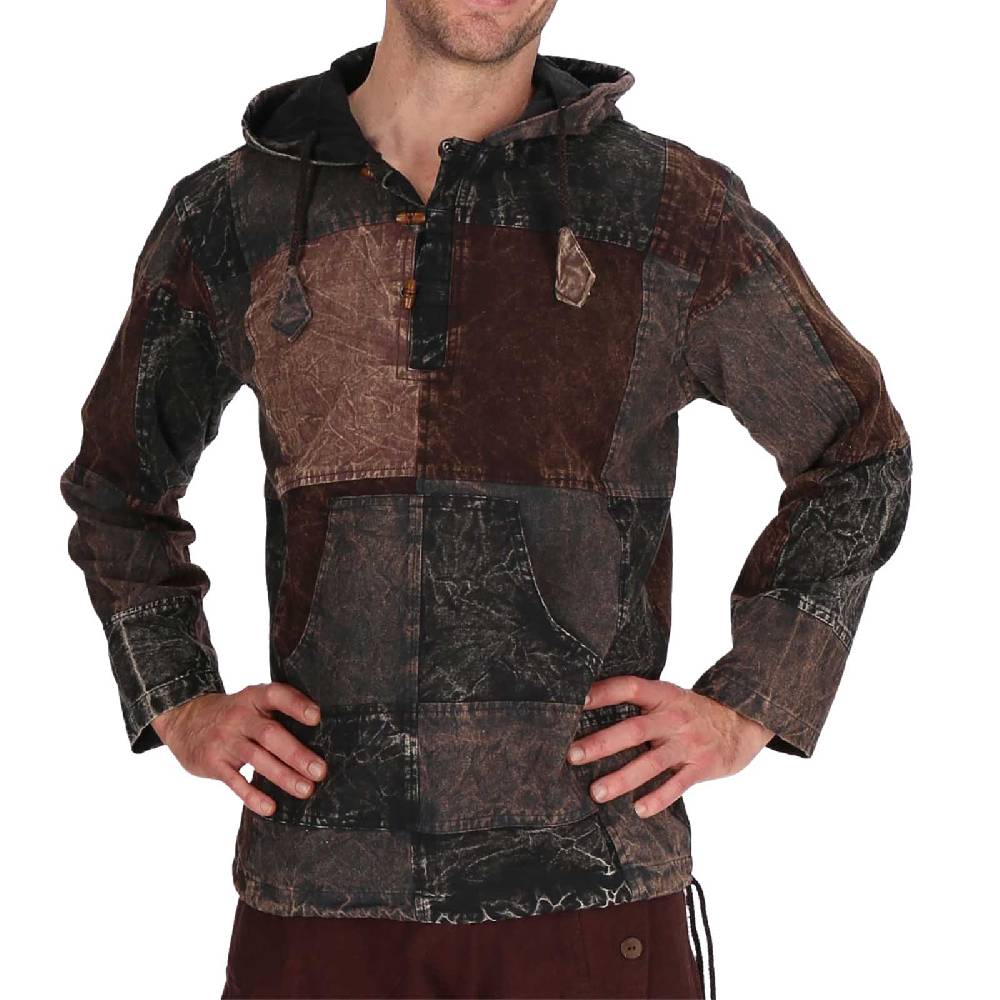 Kunst Und Magie Patchwork Baja Hoodie Herren alternativ Kapuzenpulli Nachhaltig Fair