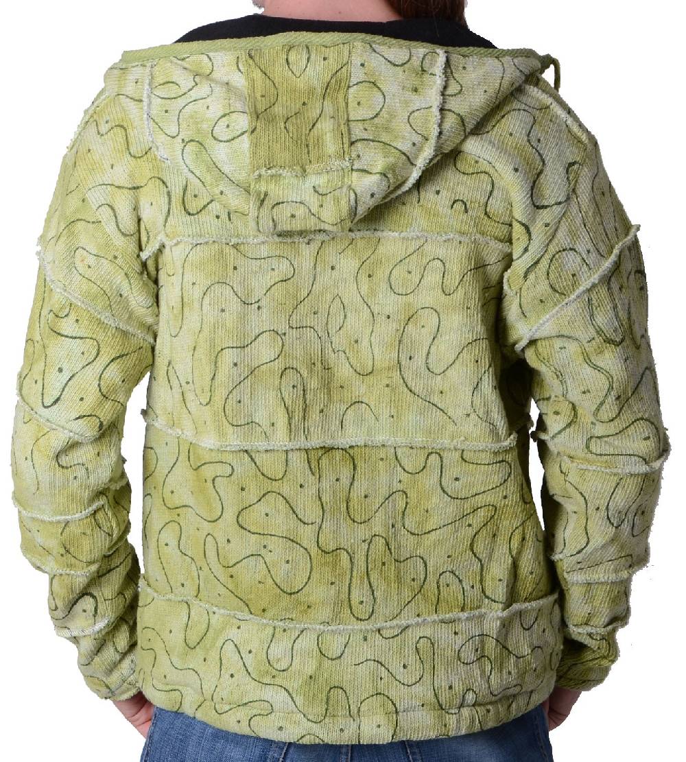 Kunst Und Magie Patchwork Goa Herren Strickjacke In Grün Mit Kapuze - Hippiejacke