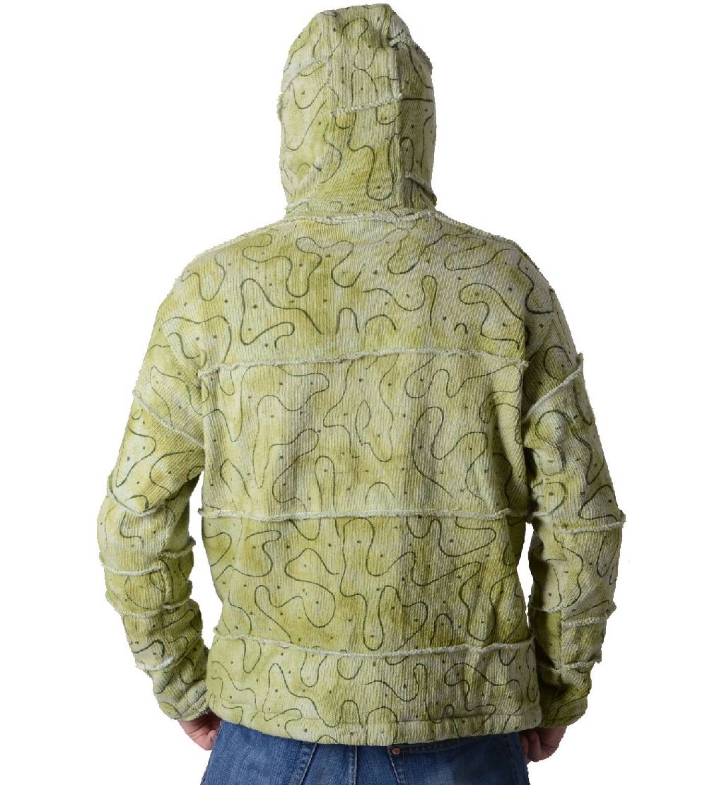 Kunst Und Magie Patchwork Goa Herren Strickjacke In Grün Mit Kapuze - Hippiejacke