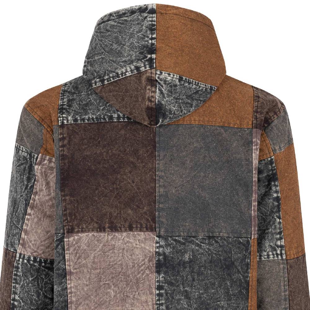 Kunst Und Magie Patchwork Jacke Baja Hoodie Herren Alternativ Kapuzenjacke Goa Fleecefutter Nachhaltig Fair
