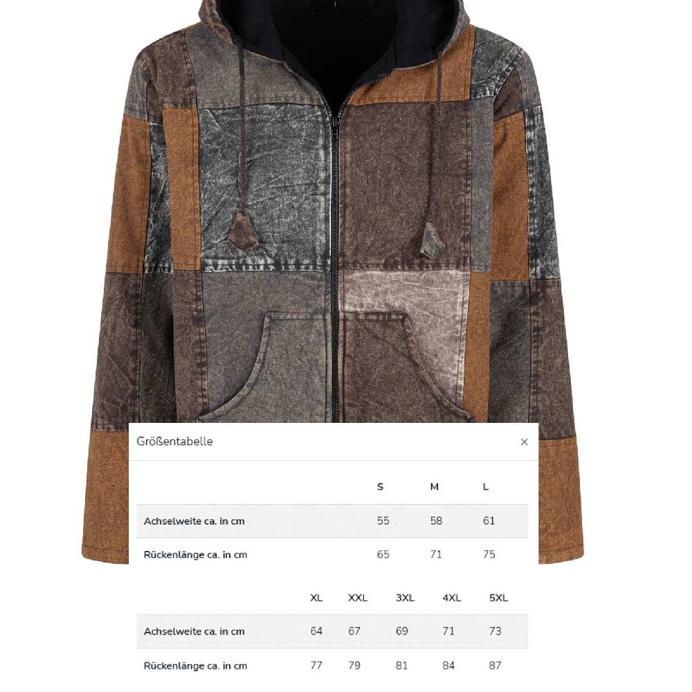Kunst Und Magie Patchwork Jacke Baja Hoodie Herren Alternativ Kapuzenjacke Goa Fleecefutter Nachhaltig Fair
