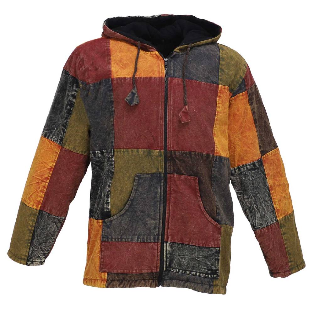 Kunst Und Magie Patchwork Jacke Baja Hoodie Herren Alternativ Kapuzenjacke Mit Fleecefutter Nachhaltig Fair