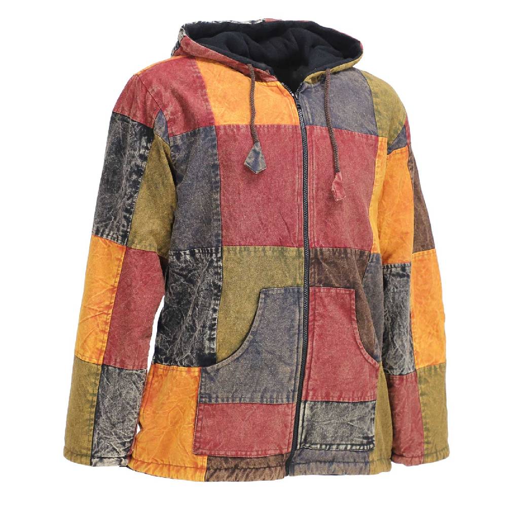 Kunst Und Magie Patchwork Jacke Baja Hoodie Herren alternativ Kapuzenjacke mit Fleecefutter Nachhaltig Fair