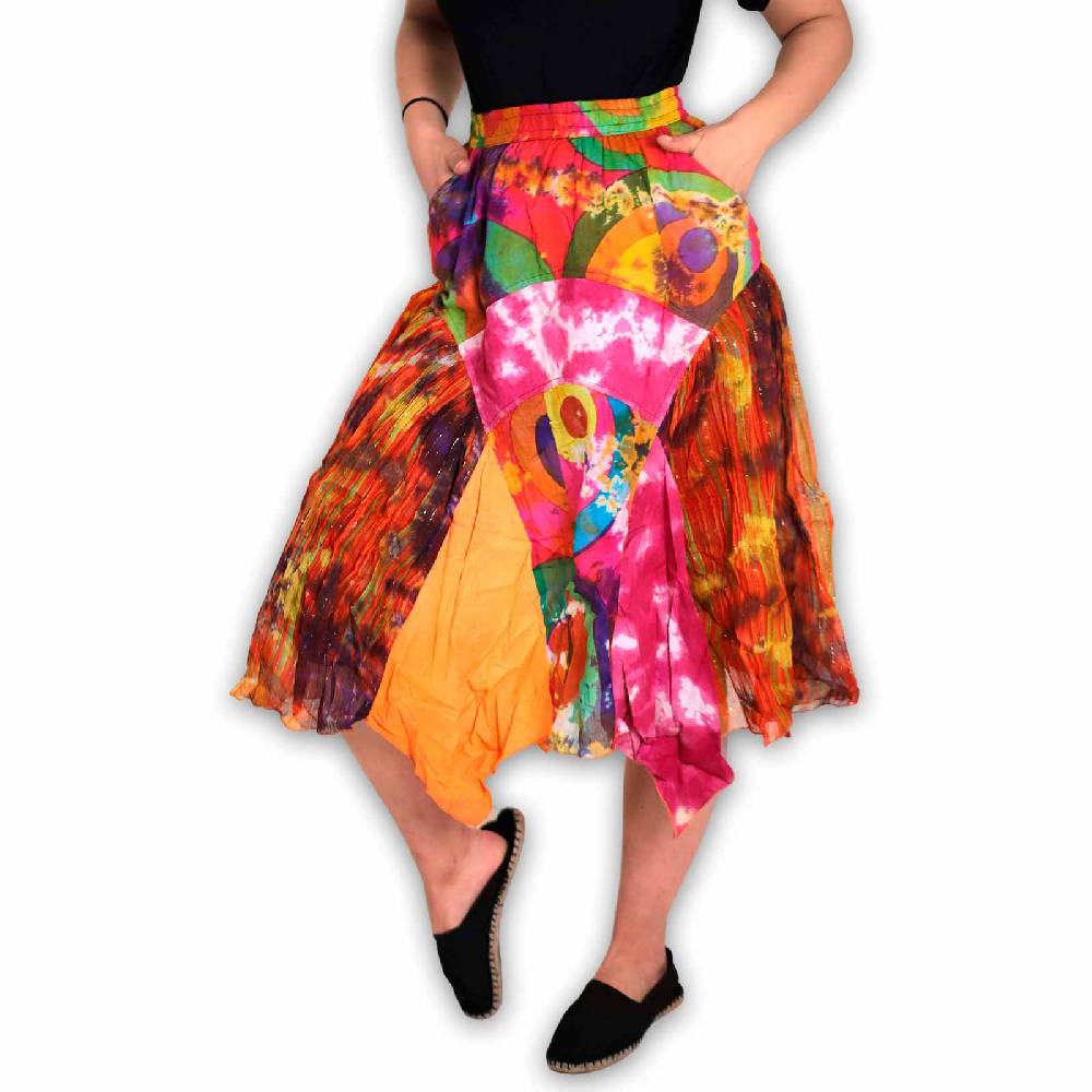 Kunst Und Magie Patchwork Zipfelrock im sommerlichen Flowerstyle Goa Hippie Fair No Waist