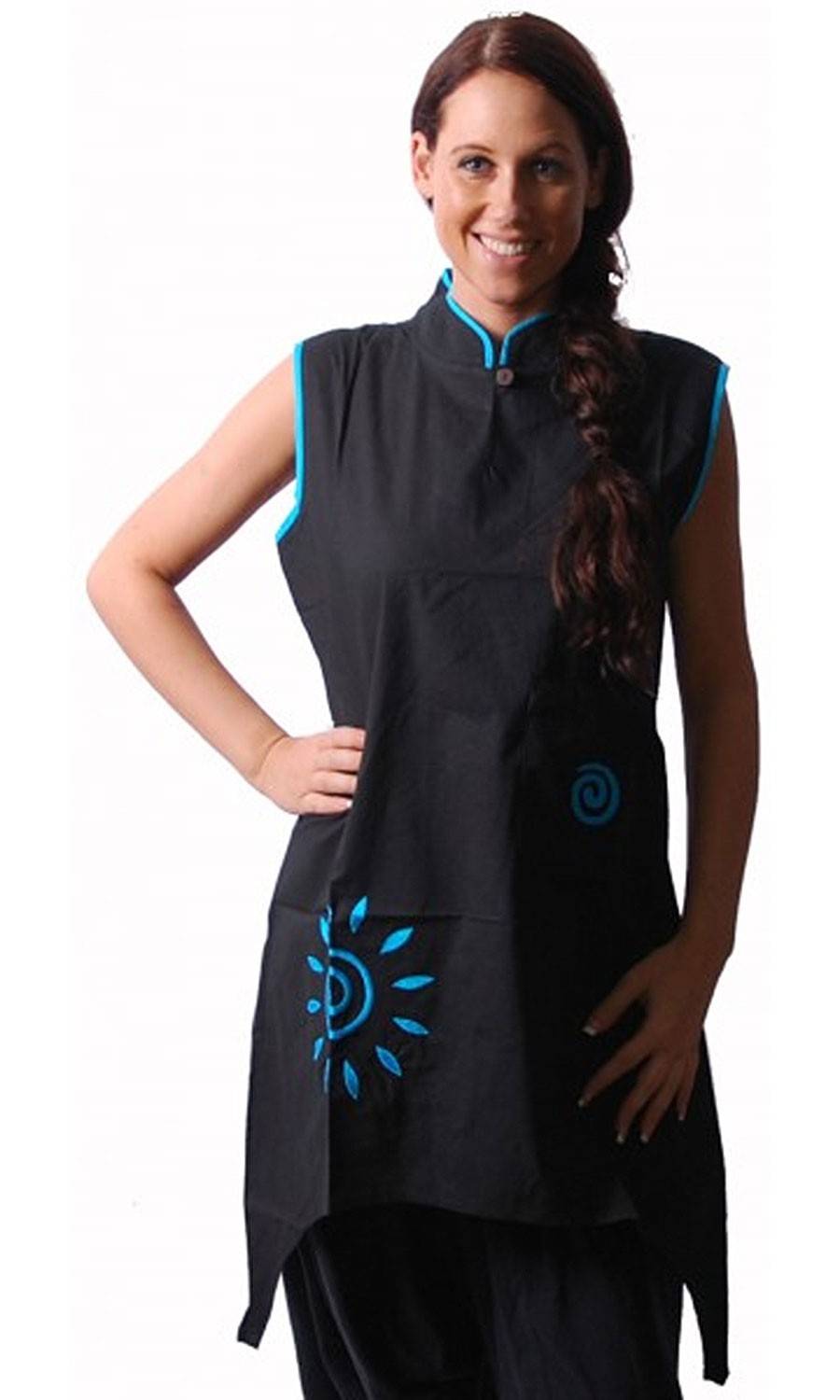 Kunst Und Magie Psy Goa Tunika Lagenlook Hippie Schwarz/Blau