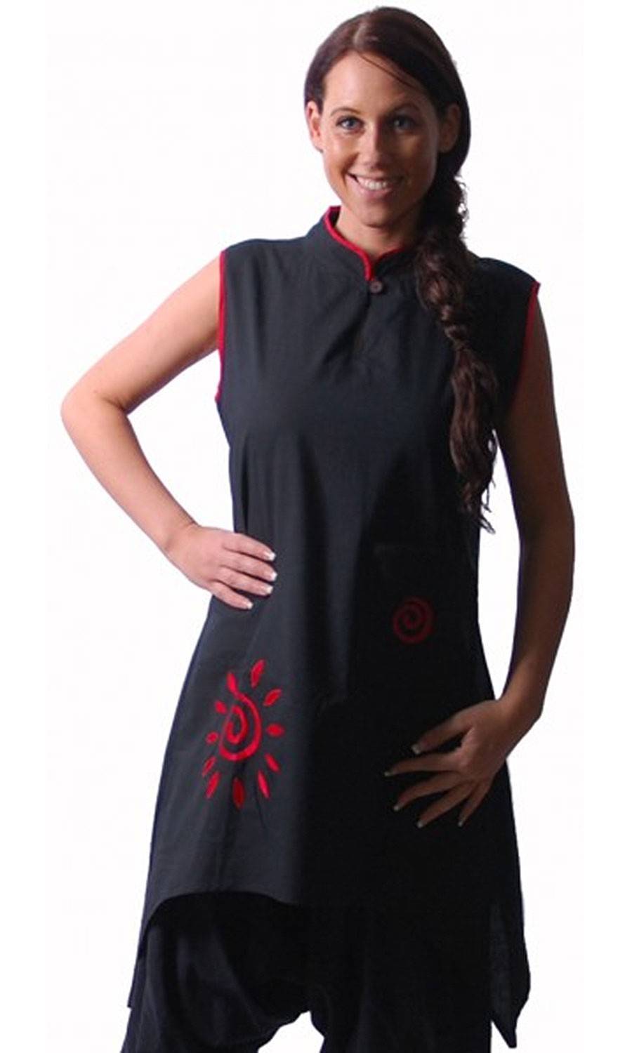 Kunst Und Magie Psy Goa Tunika Lagenlook Hippie Schwarz/Rot